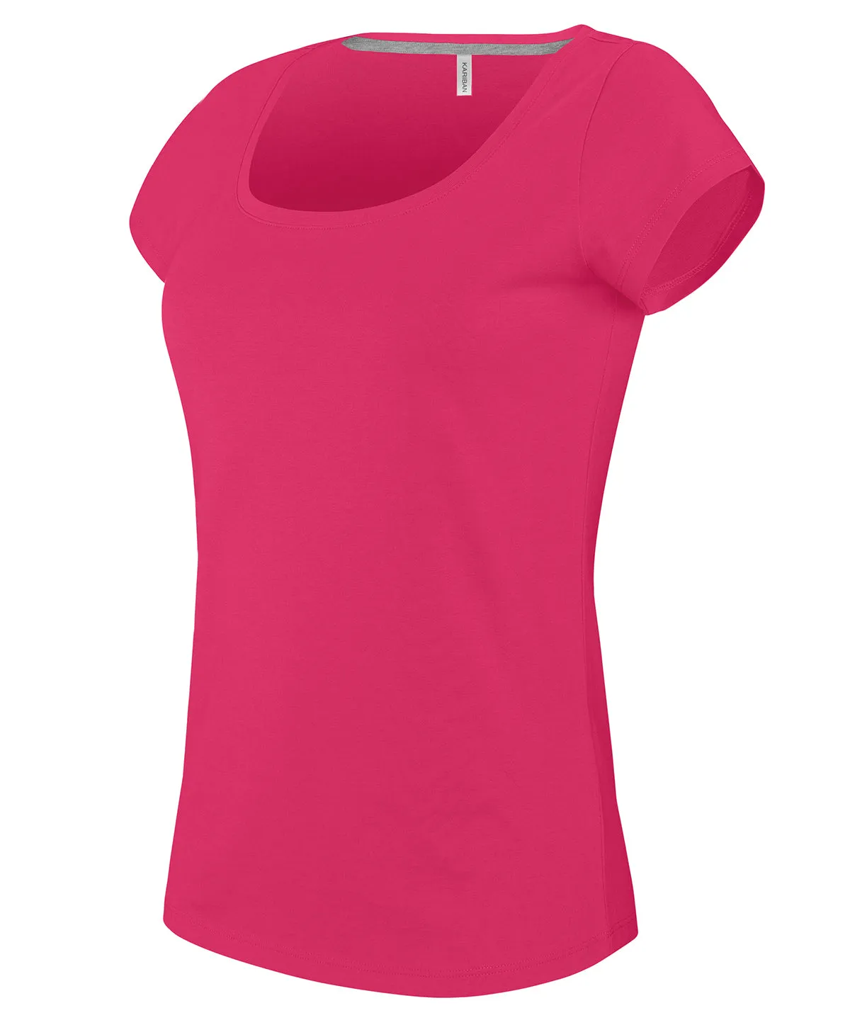 Ladies boat neck short-sleeved T-shirt | Fuchsia