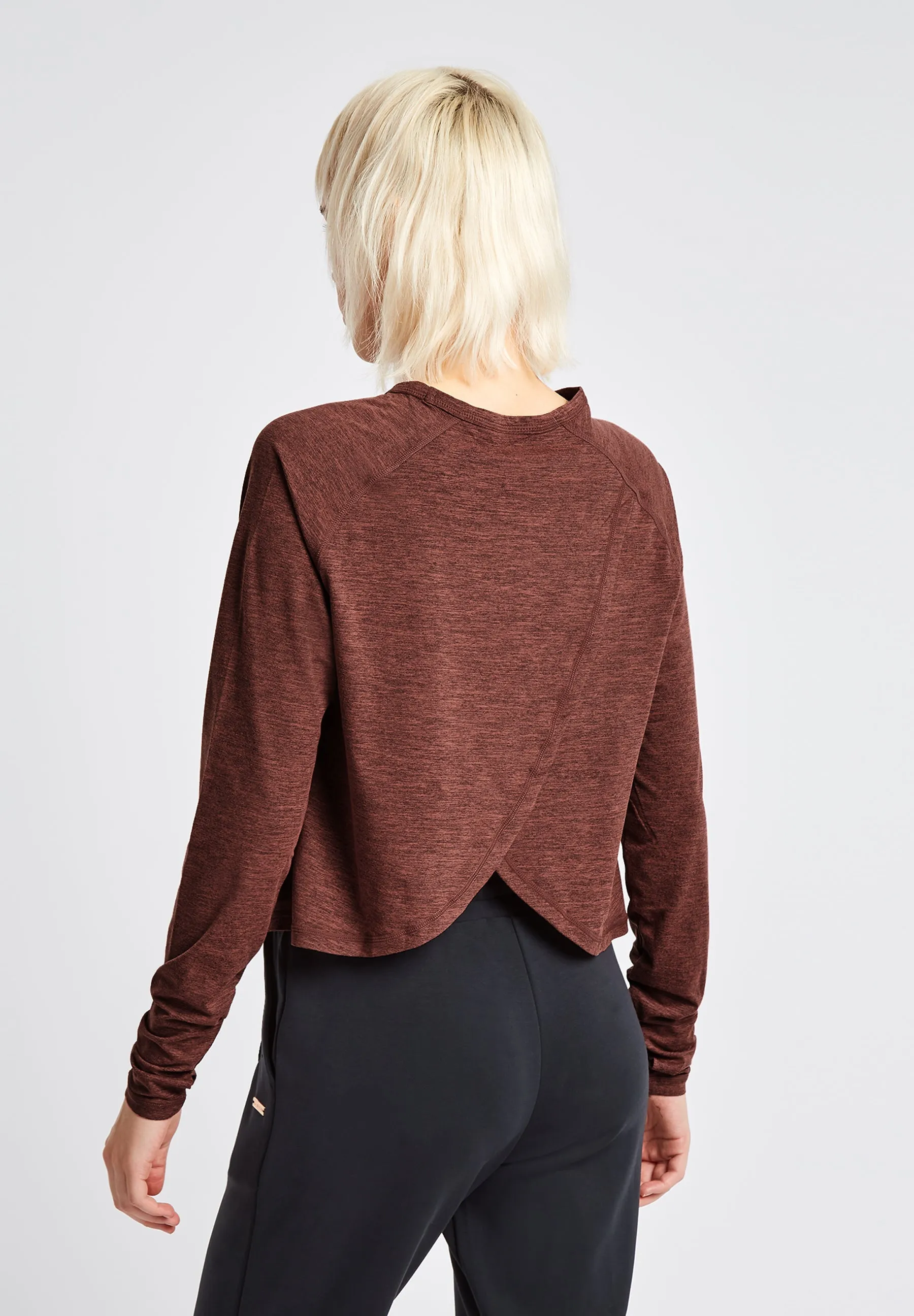 Long sleeve T-Shirt With Cross Over Back-Burnt Orange