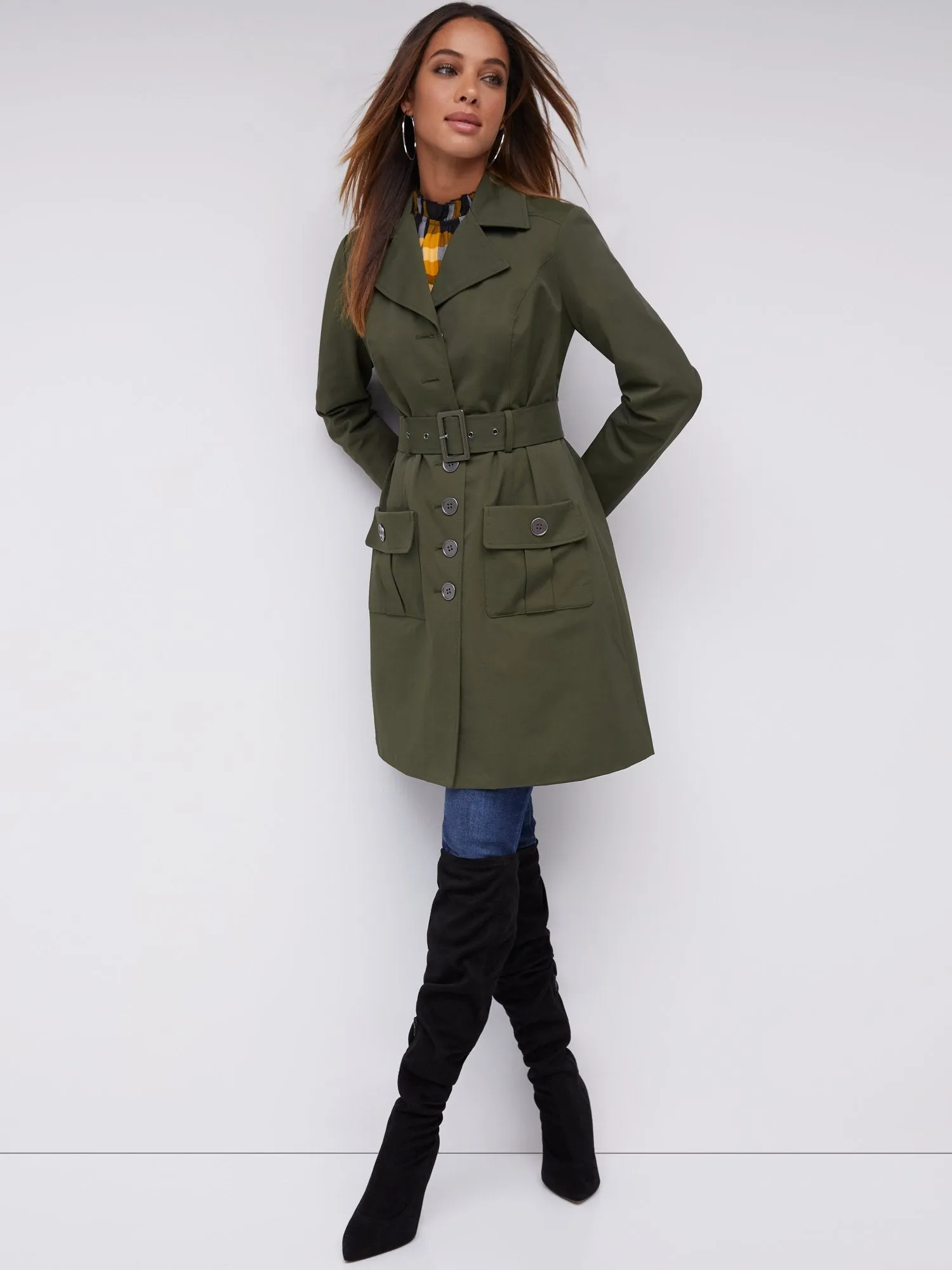 Long Sleeves Belted Military City Trench Coat