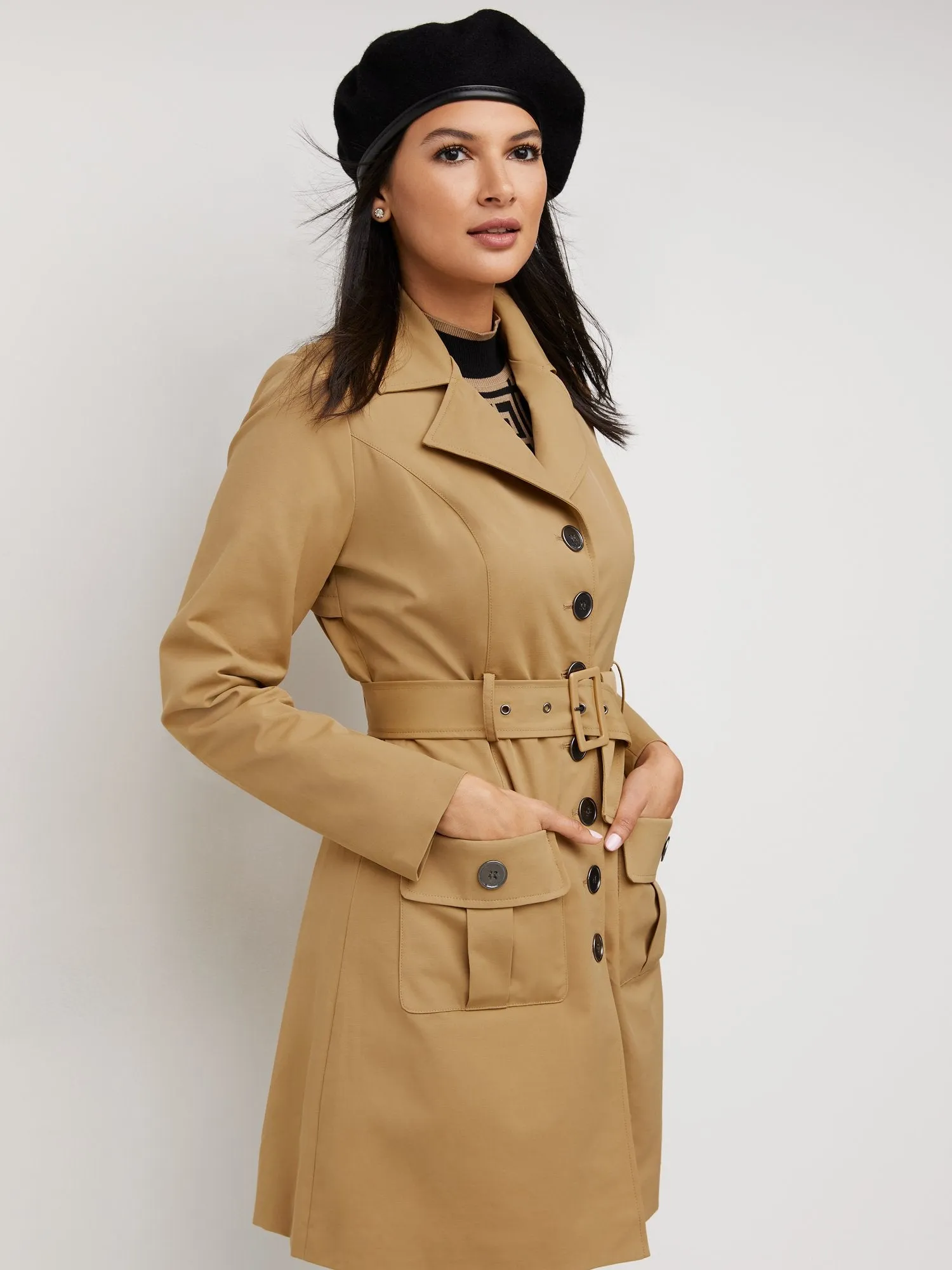 Long Sleeves Belted Military City Trench Coat