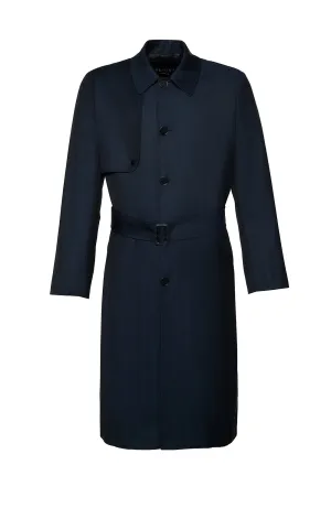 MAN RAY NAVY HERRINGBONE SINGLE BREAST TRENCH COAT