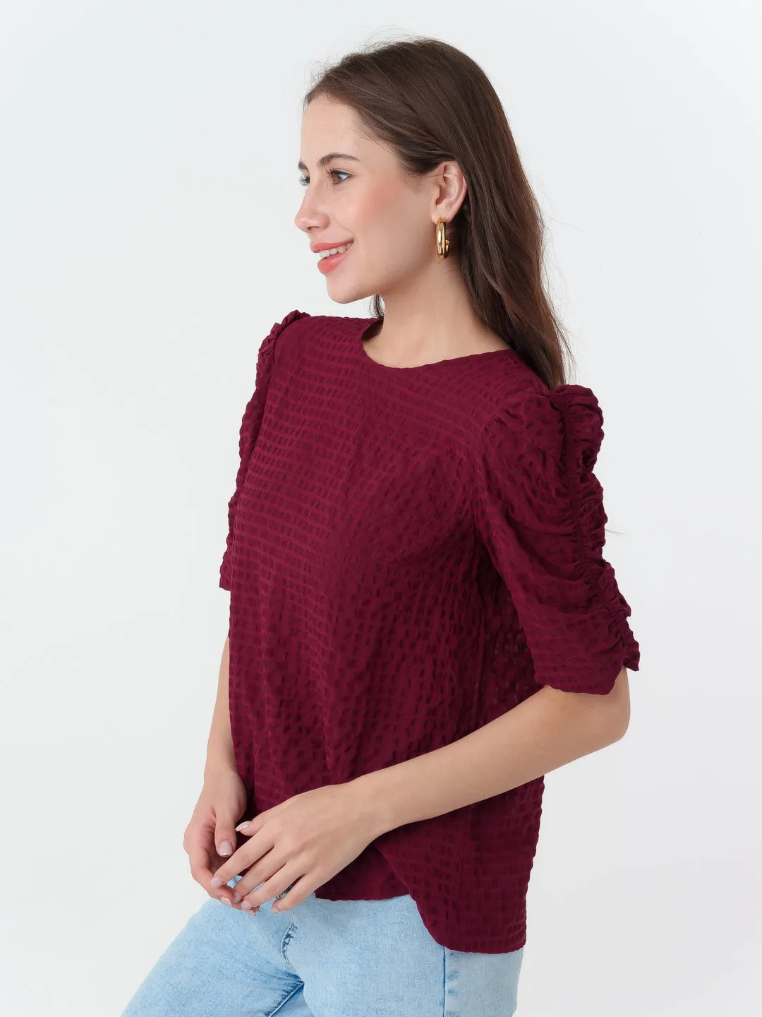 Maroon Self Design Top