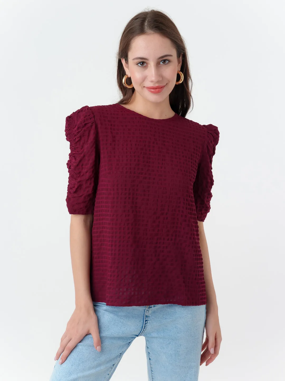 Maroon Self Design Top