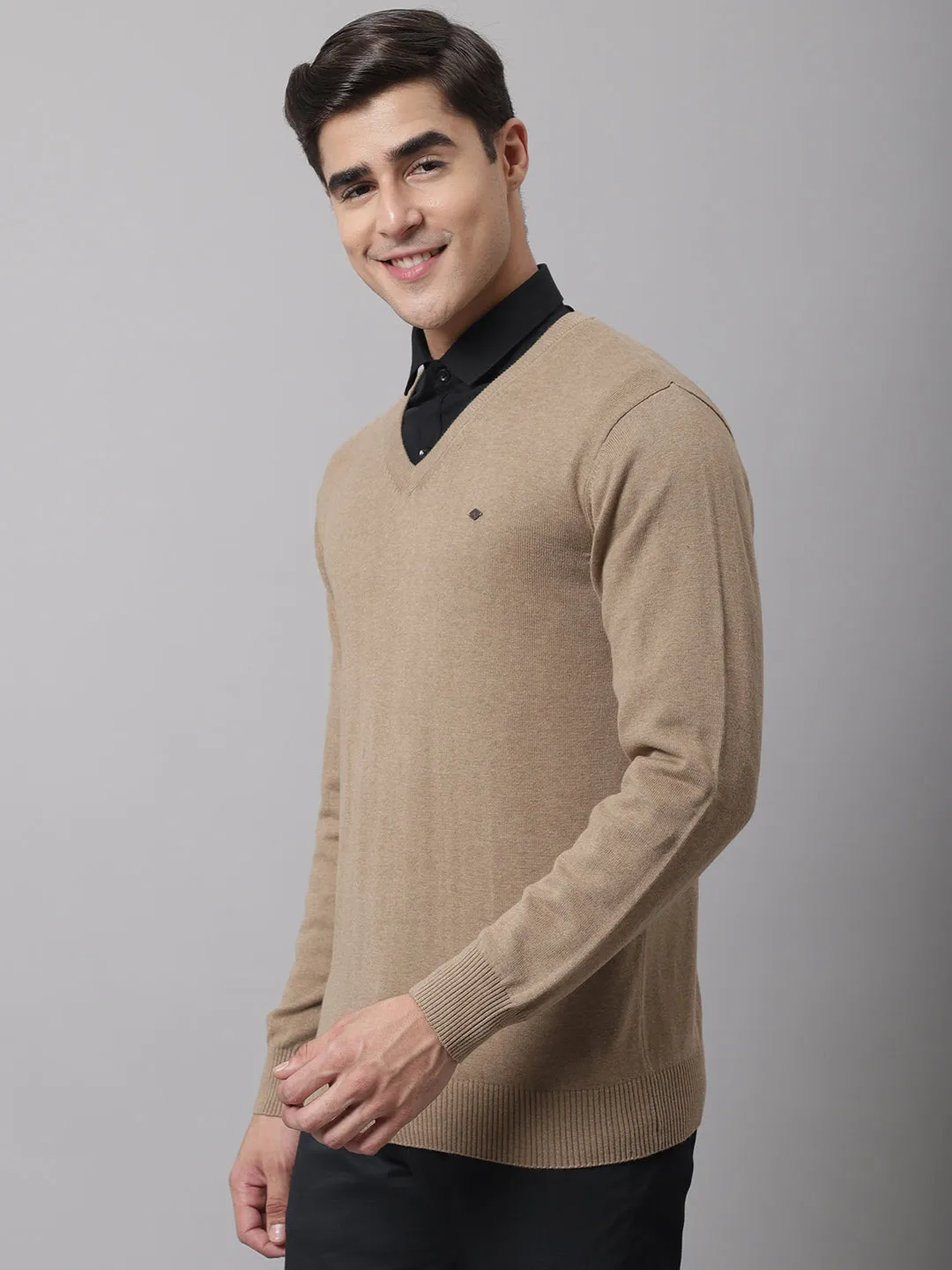 Men Beige Melange Sweater