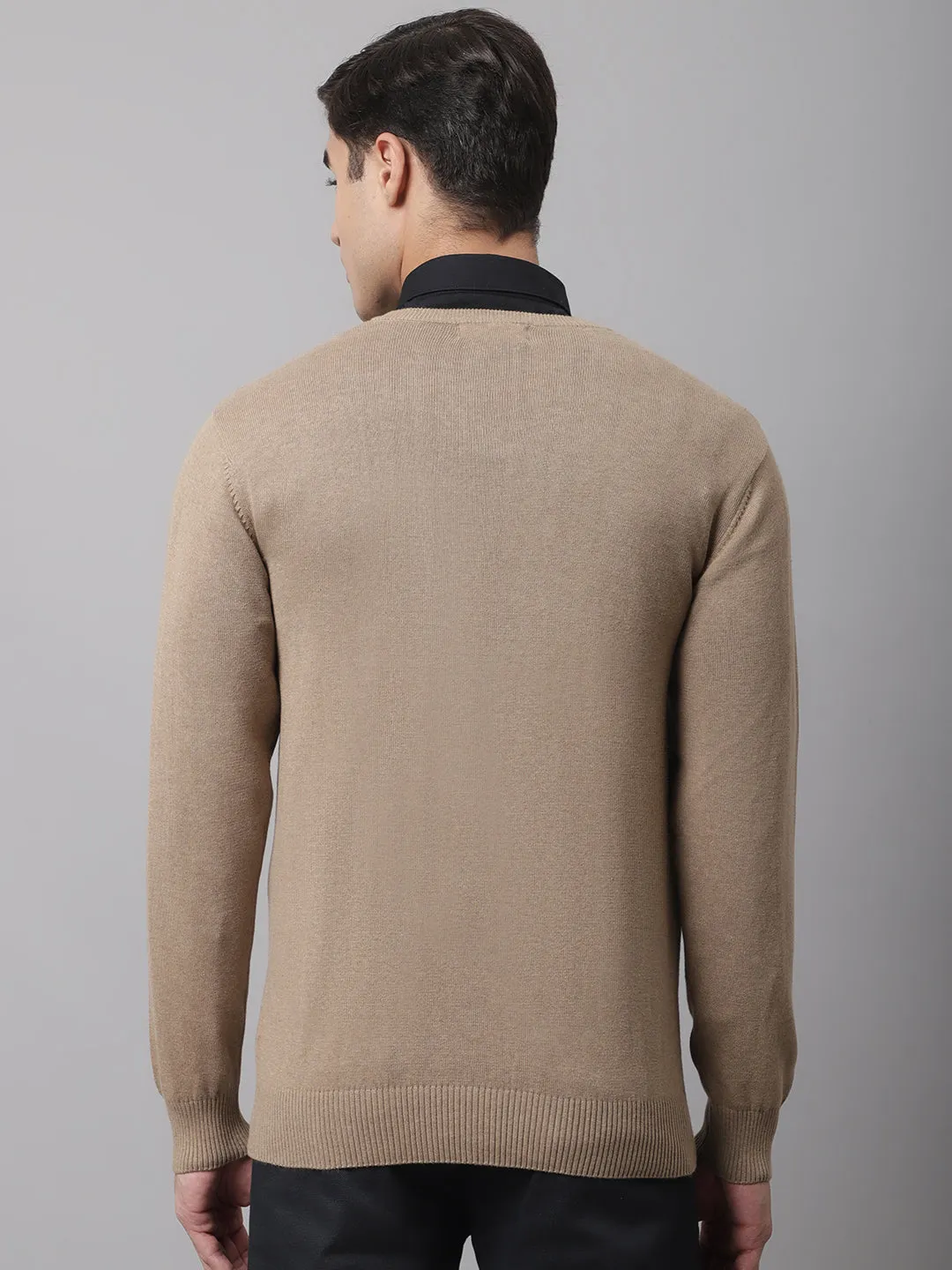 Men Beige Melange Sweater