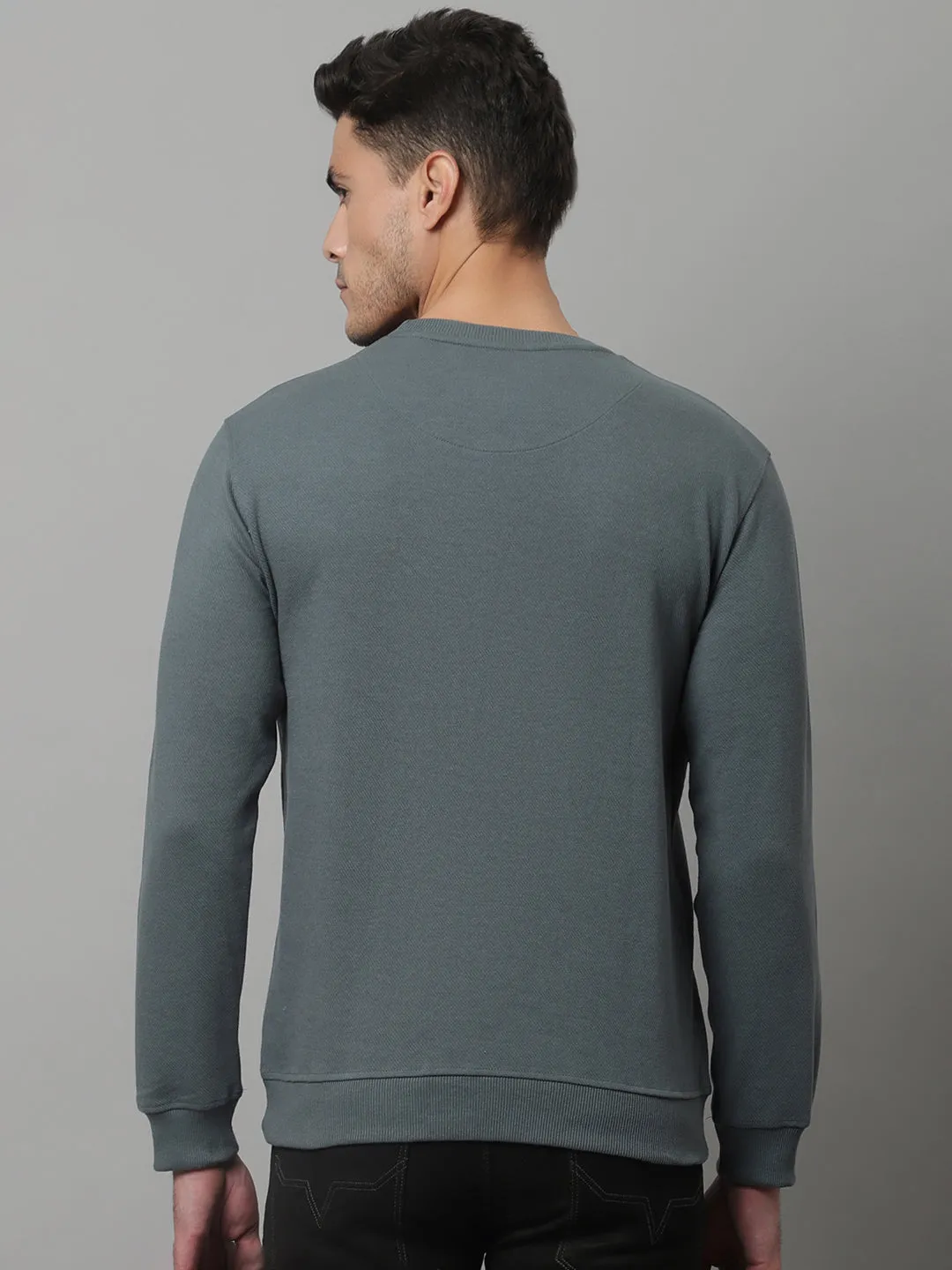 Men Round Neck Full Sleeves Winter Wear Green T-Shirt