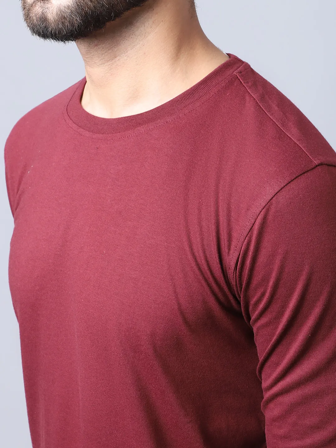 Men Round Neck Full Sleeves Winter Wear Maroon T-Shirt