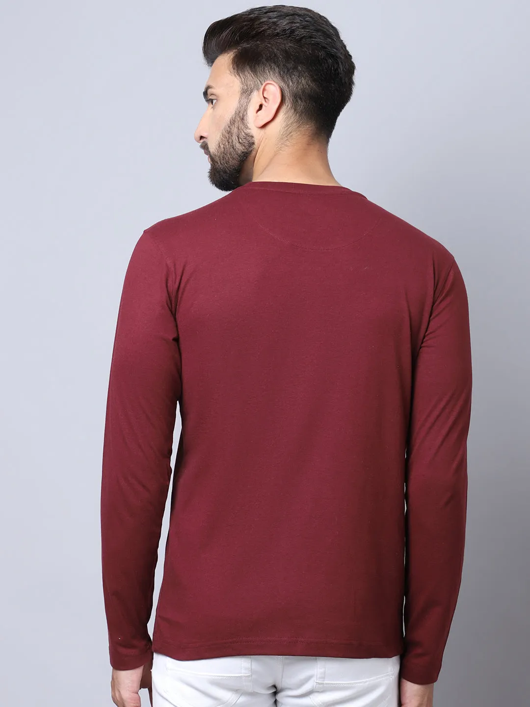 Men Round Neck Full Sleeves Winter Wear Maroon T-Shirt