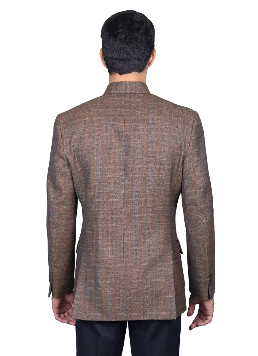 Mocha Brown Checks Worsted Tweed Classic Blazer