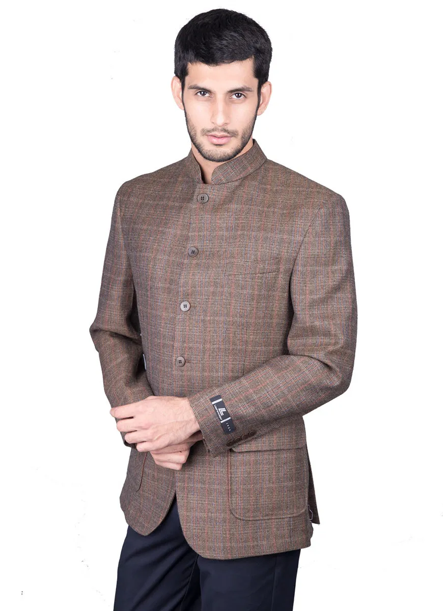 Mocha Brown Checks Worsted Tweed Classic Blazer