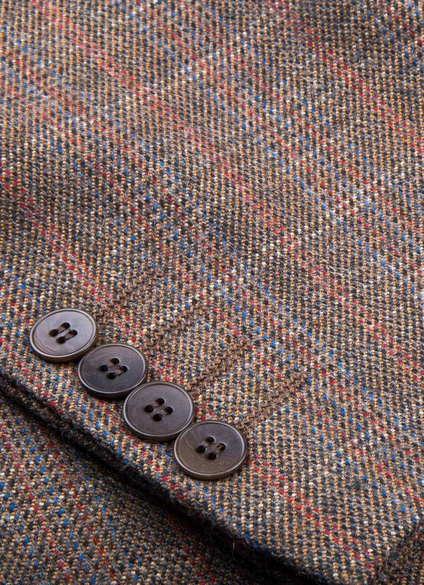 Mocha Brown Checks Worsted Tweed Classic Blazer