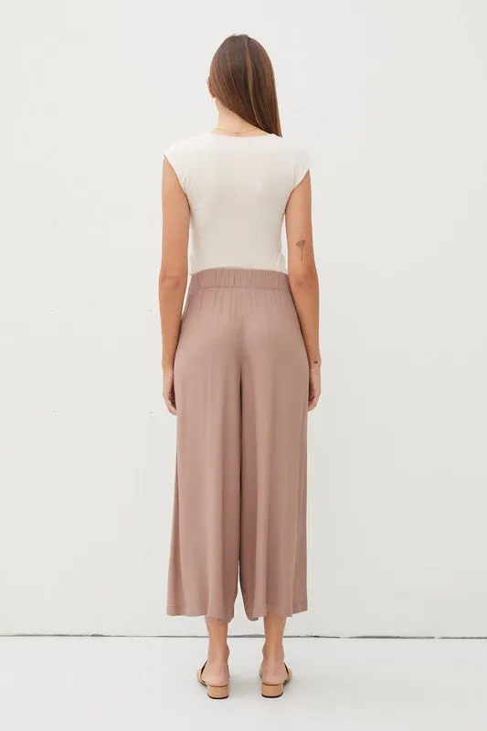 Mocha Flowy Pull On Wide Leg Capri Dress Pants