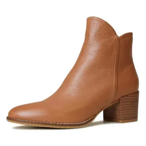 Mockas Dark Tan Leather Ankle Boots