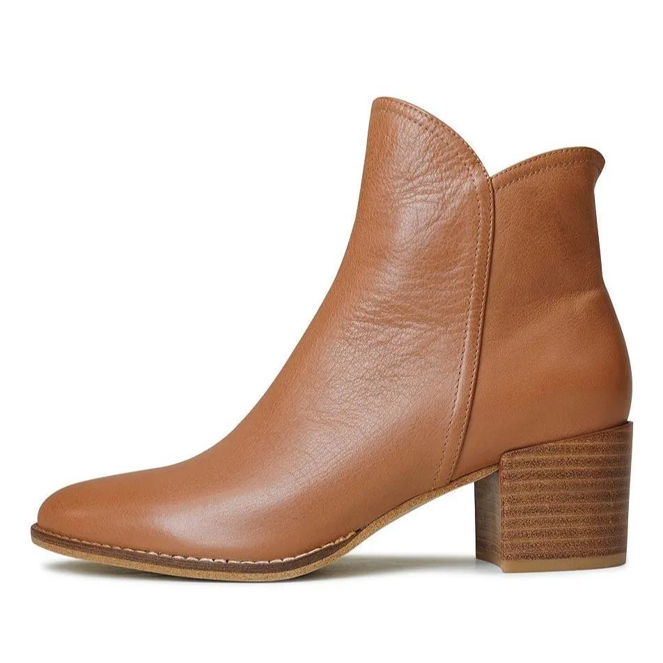 Mockas Dark Tan Leather Ankle Boots