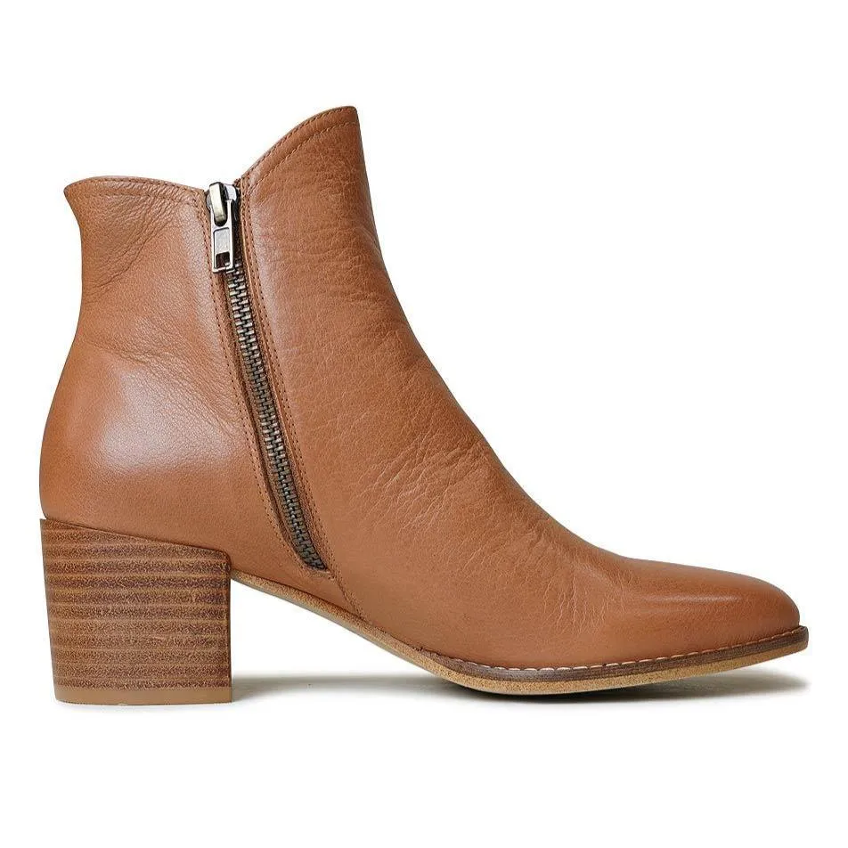 Mockas Dark Tan Leather Ankle Boots