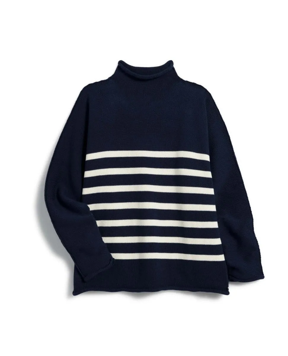 Monterey Cotton Sweater Navy Stripe