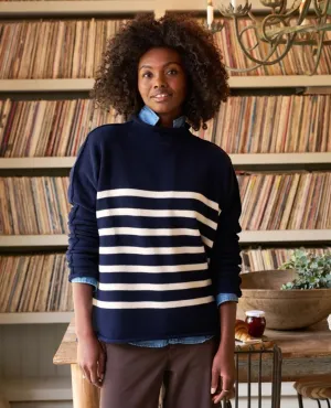 Monterey Cotton Sweater Navy Stripe