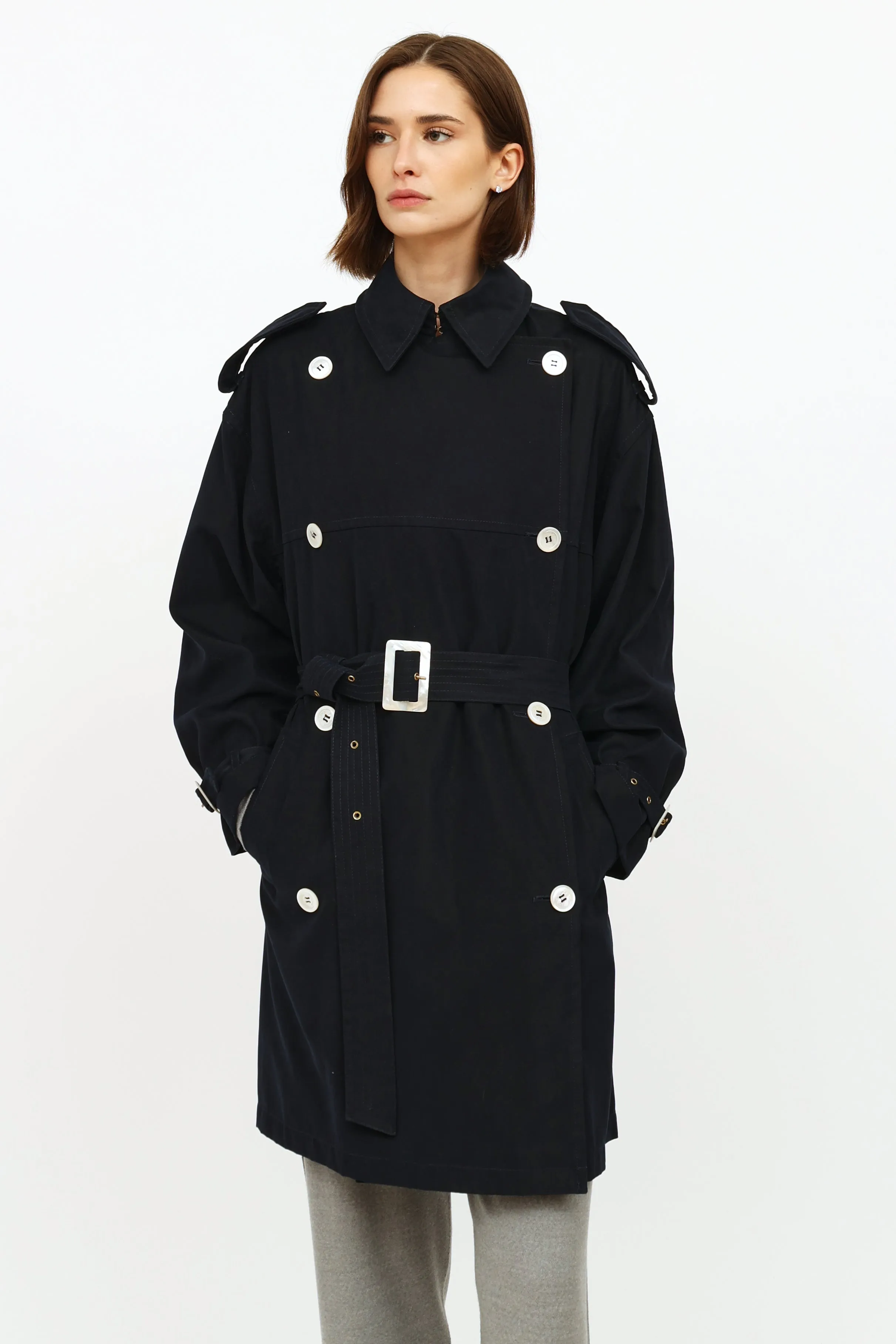 Navy Trench Button Up Coat