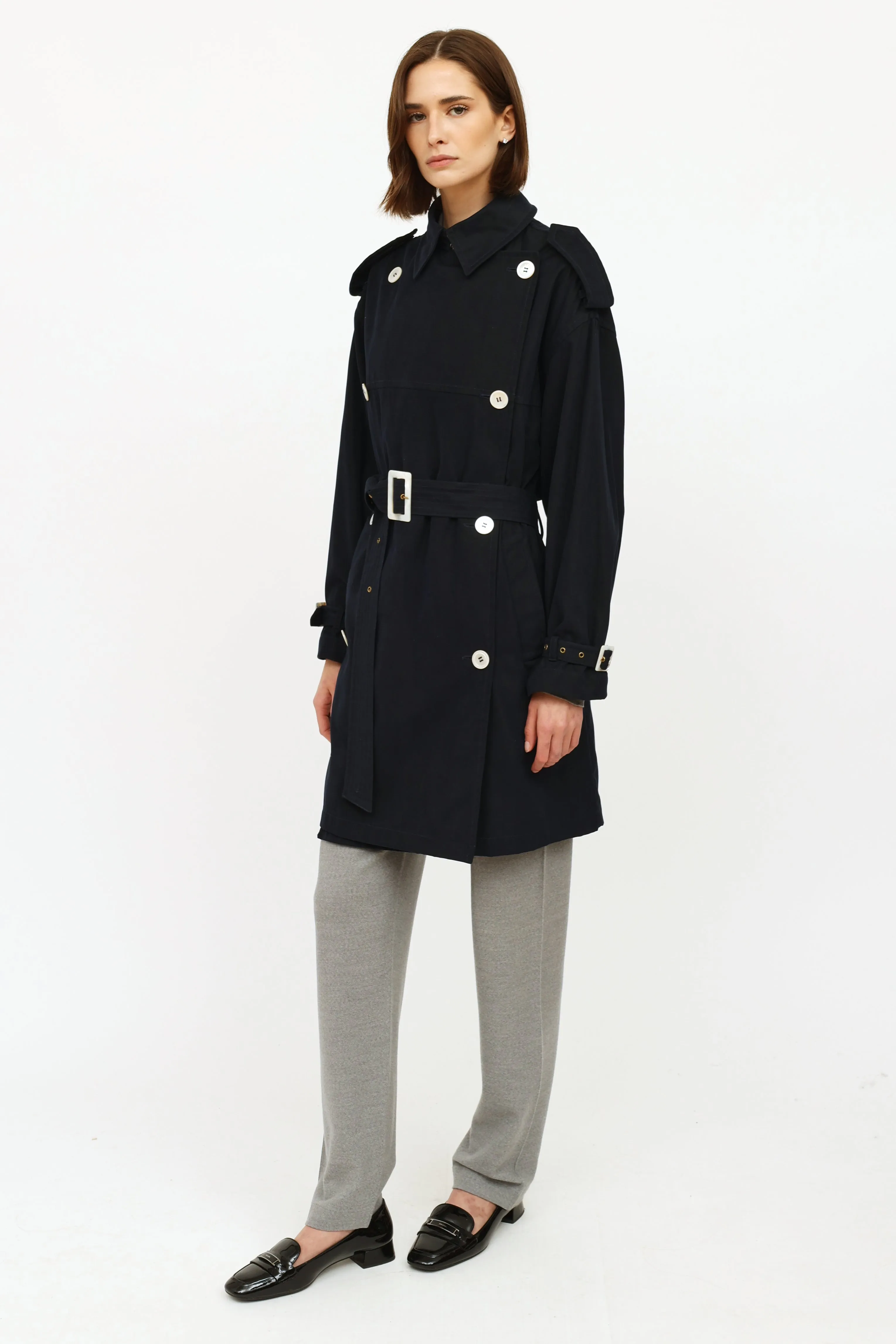 Navy Trench Button Up Coat