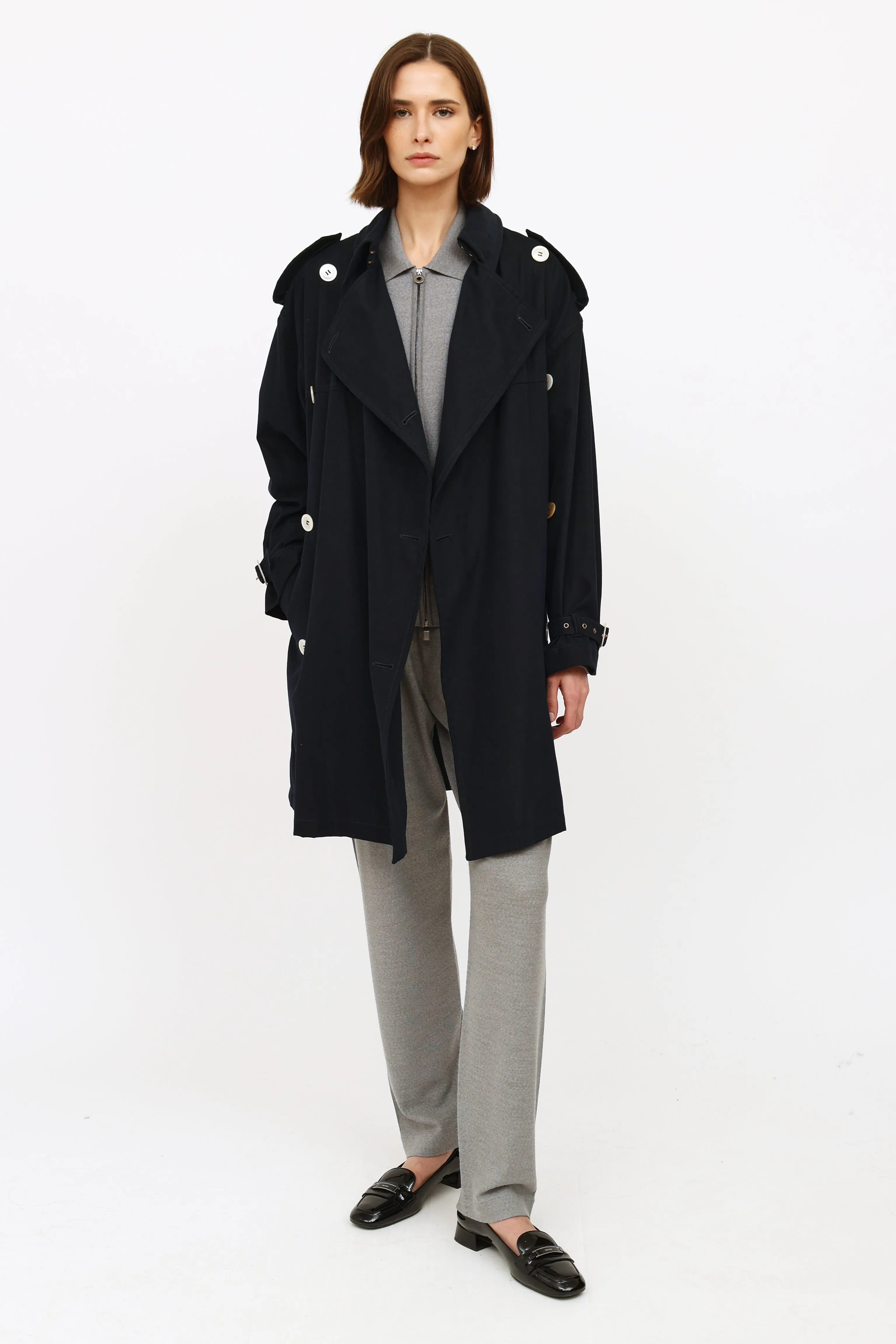 Navy Trench Button Up Coat