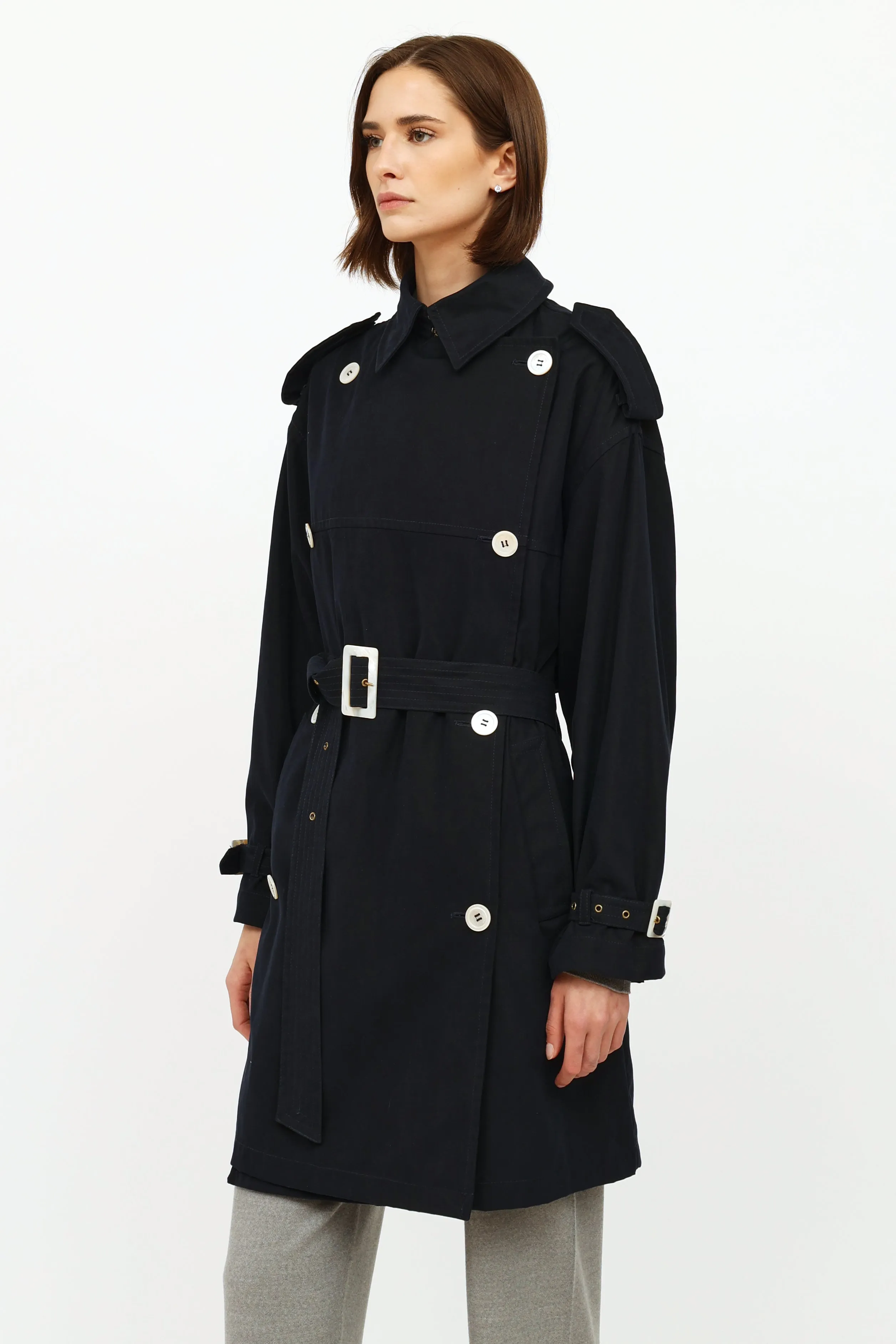 Navy Trench Button Up Coat