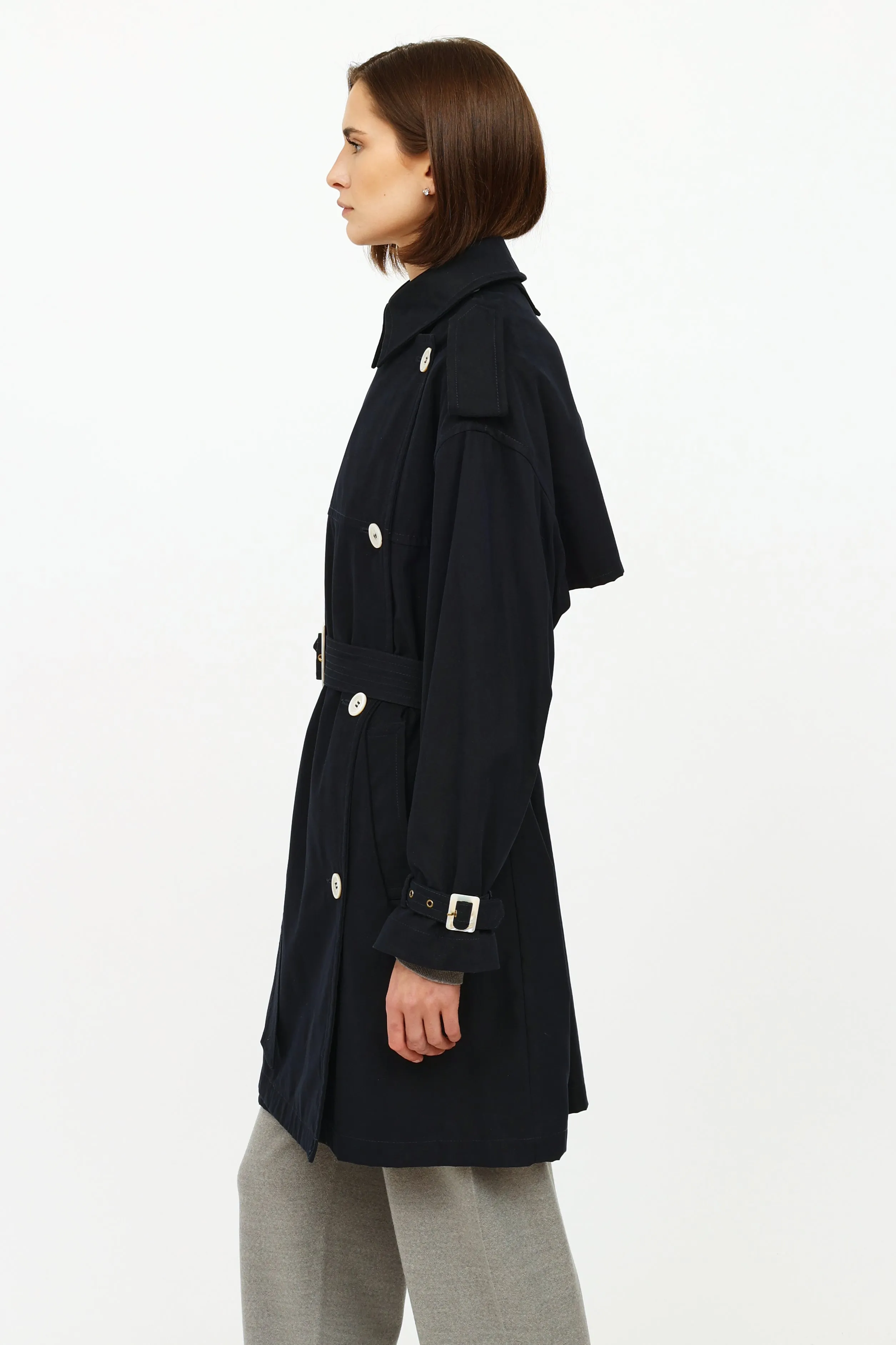 Navy Trench Button Up Coat