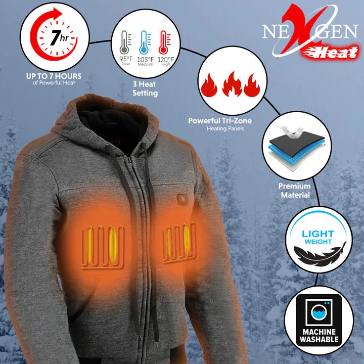 Nexgen Heat NXL2713SET Women 'Heated' Front Zipper Grey Hoodie Jacket for Outdoor Activities  w/ Battery Pack