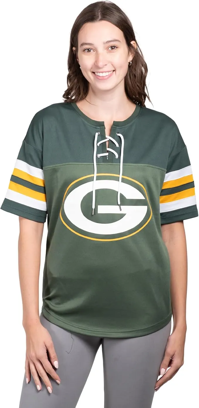 NFL Green Bay Packers Womens Standard Lace Up Tee Shirt Penalty Box|Green Bay Packers