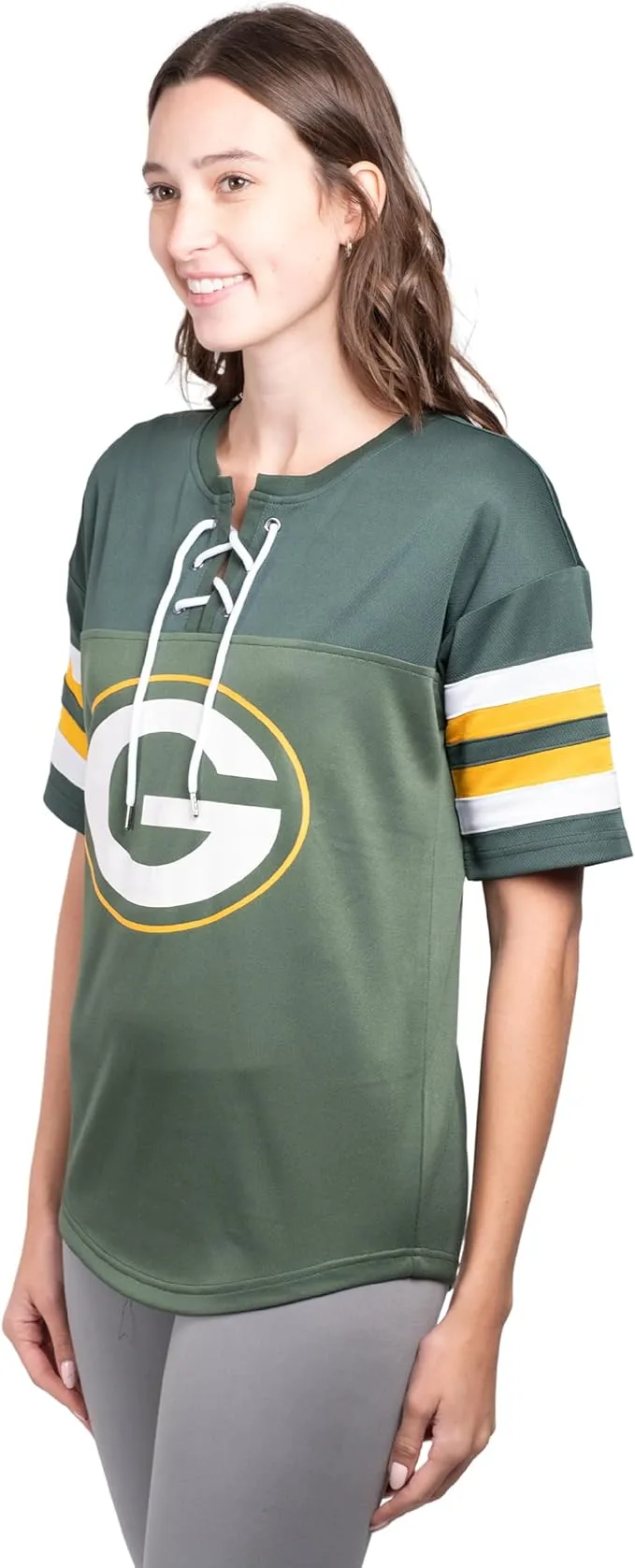 NFL Green Bay Packers Womens Standard Lace Up Tee Shirt Penalty Box|Green Bay Packers