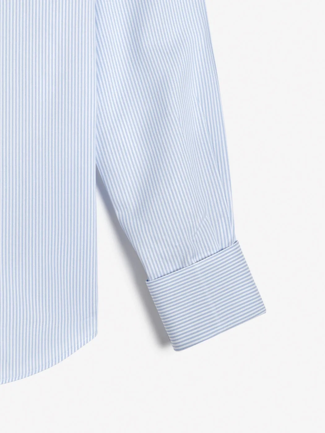 Non-Iron Blue Bengal Stripe Twill Fitted Double Cuff Classic Collar Shirt