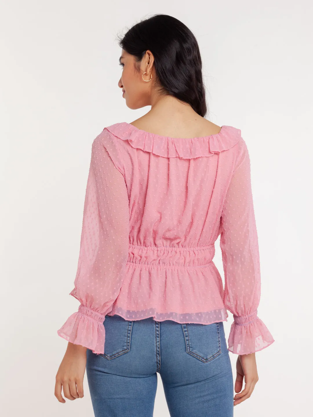 Pink Self Design Elasticated Top