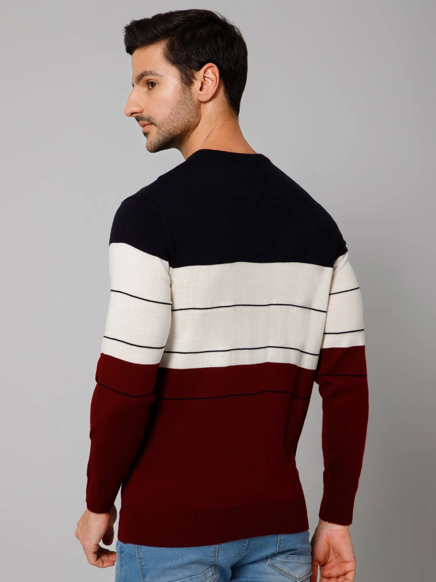 Printed Maroon Full Sleeves Round Neck Regular Fit Casual Sweater for Men