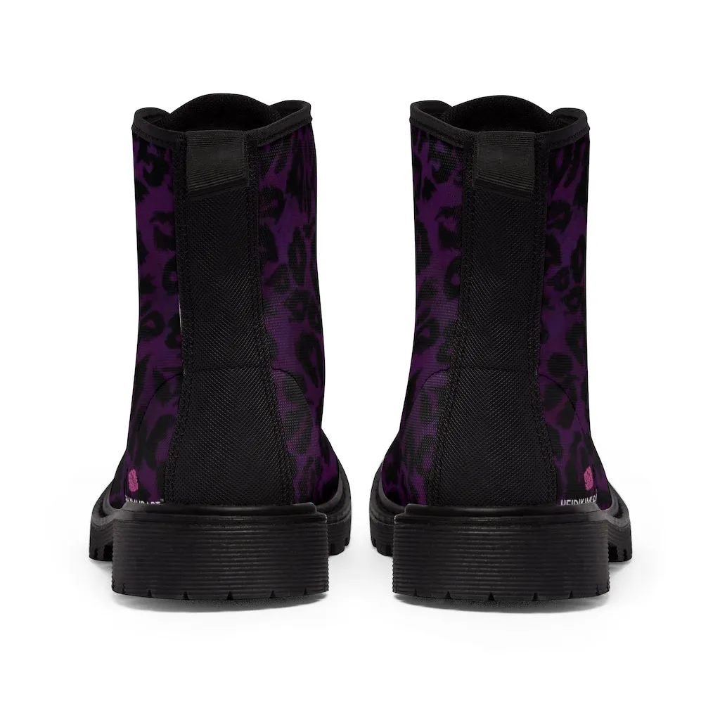 Purple Leopard Women's Canvas Boots, Best Leopard Animal Print Winter Boots For Ladies