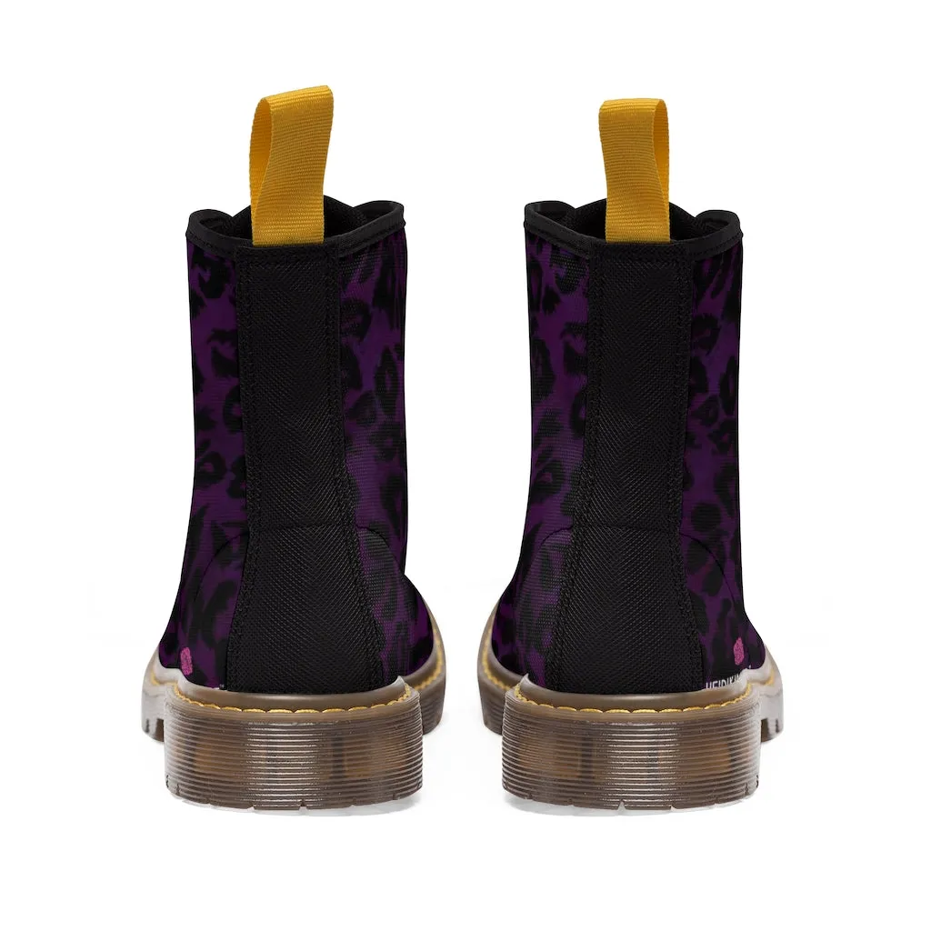 Purple Leopard Women's Canvas Boots, Best Leopard Animal Print Winter Boots For Ladies