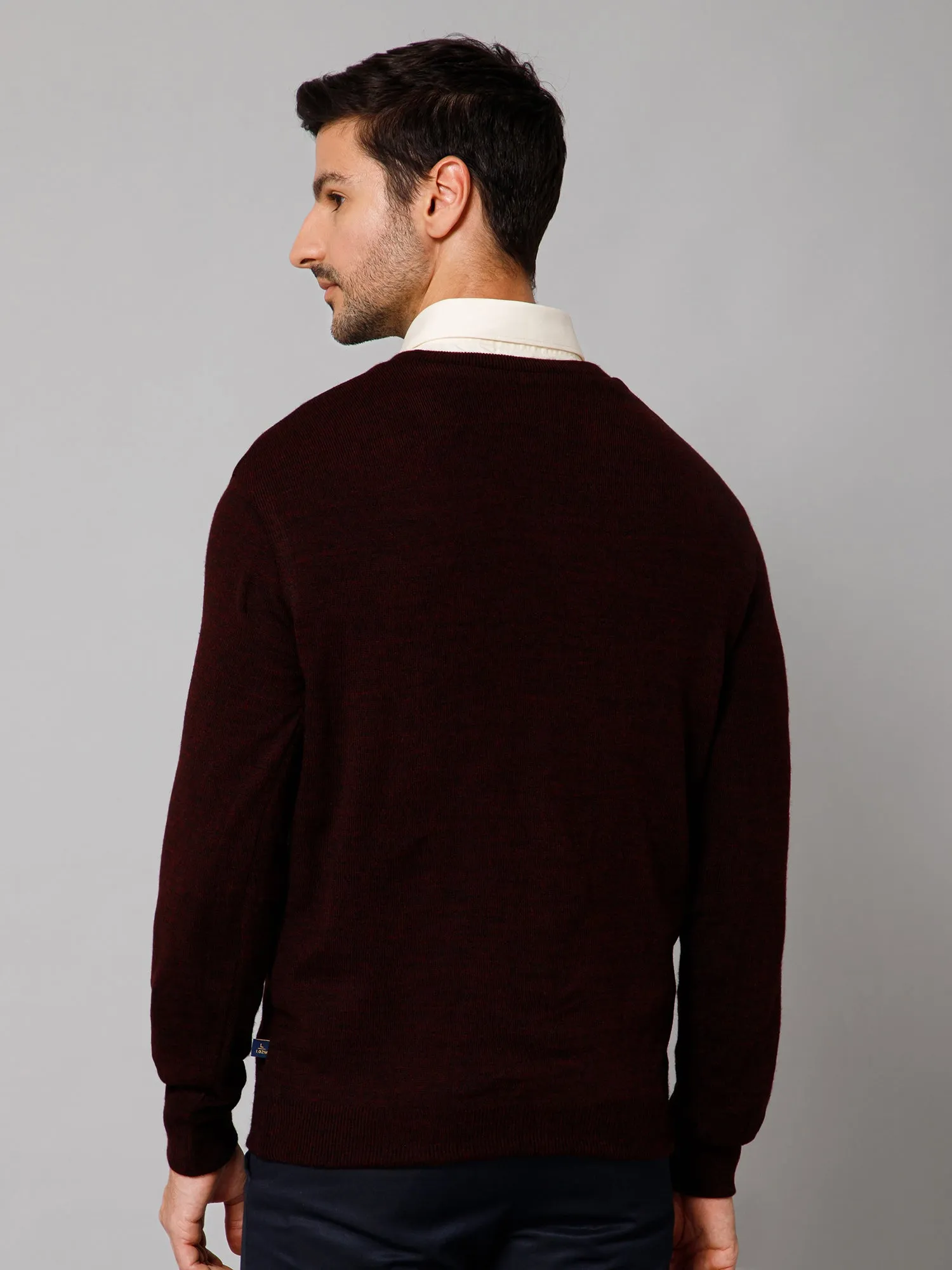 Solid Maroon and Navy Full Sleeves V Neck Reversible Regular Fit Casual Sweater for Men