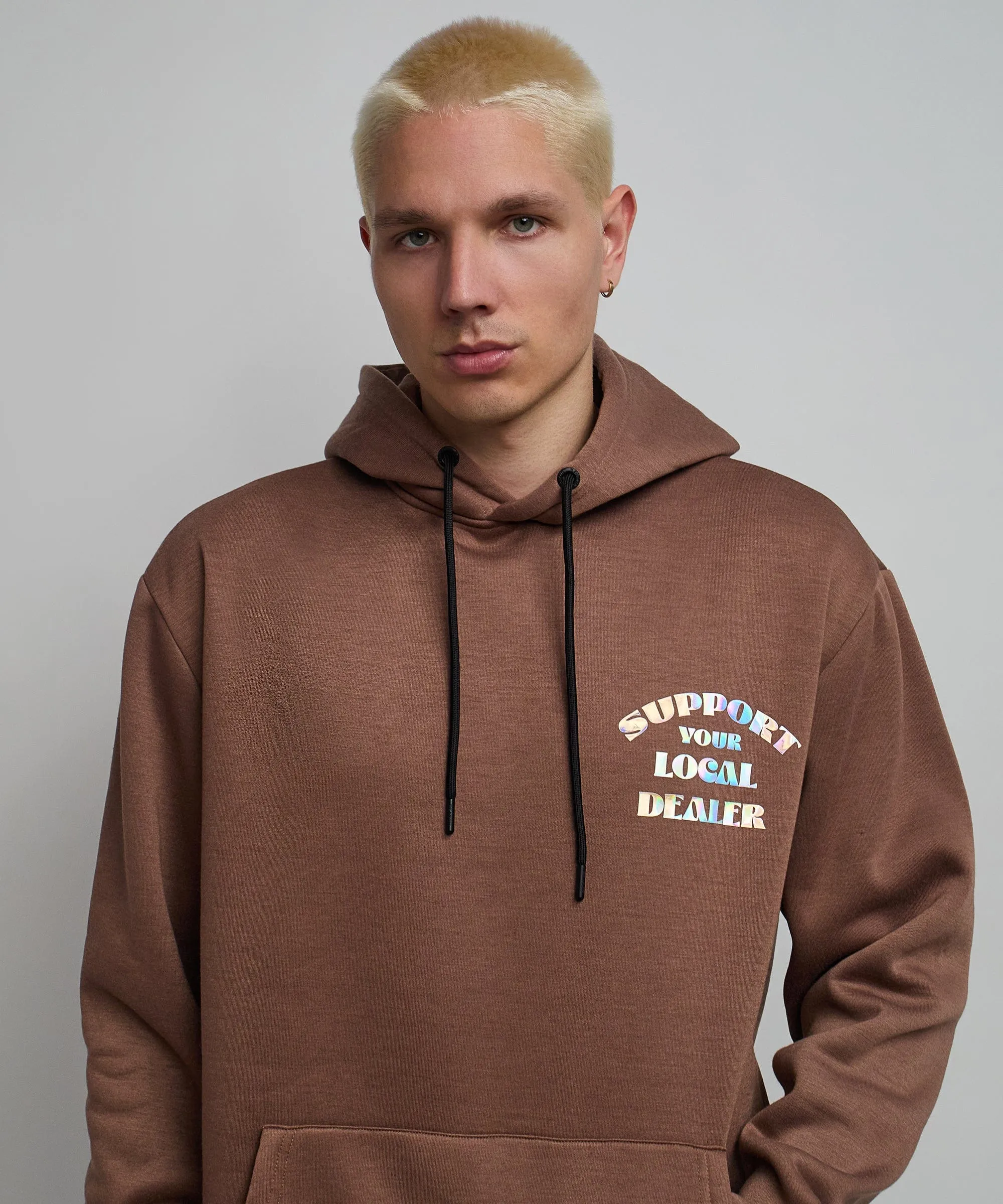 Support Local Iridescent Foil Print Hoodie - Brown