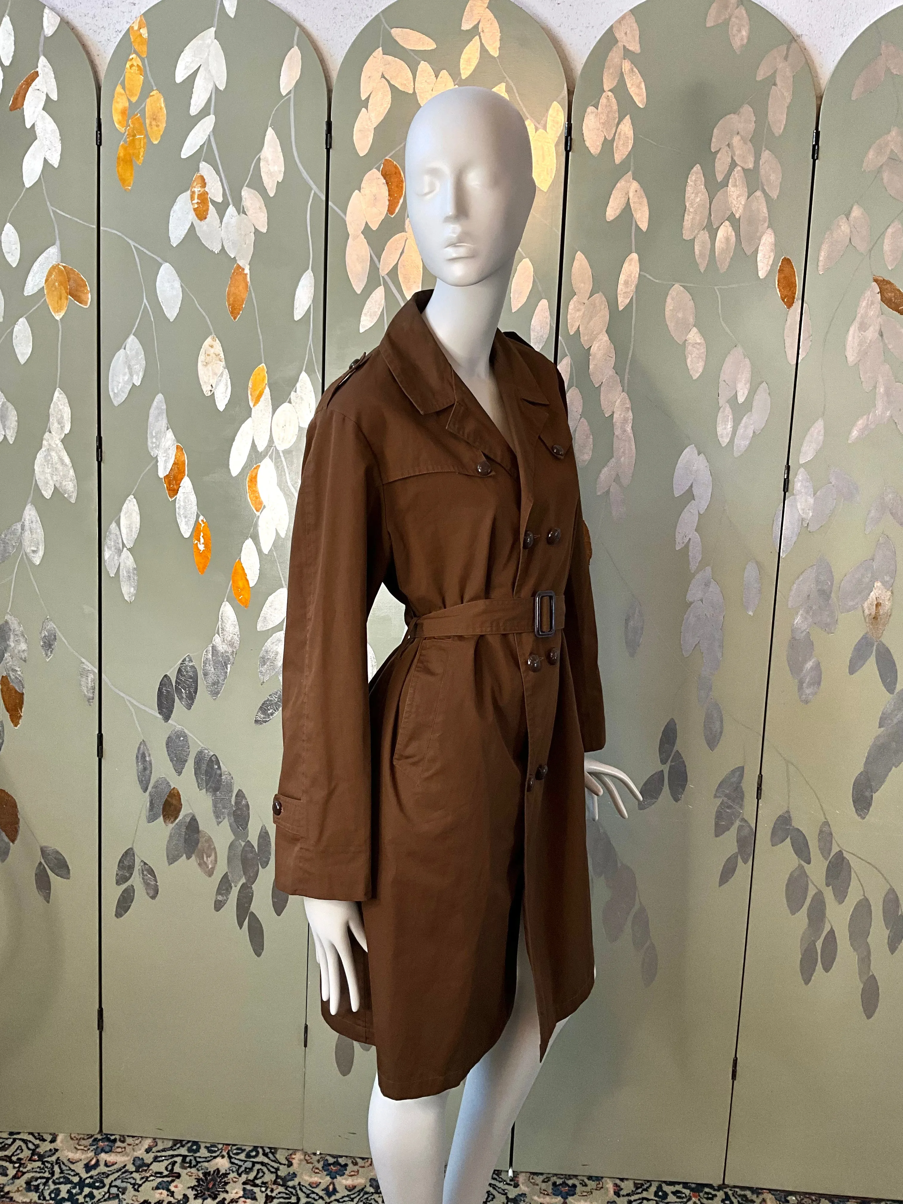 Vintage 1970s Brown Trench Mac Coat, Large