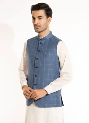 Waist Coat - Linwool Blue Checks