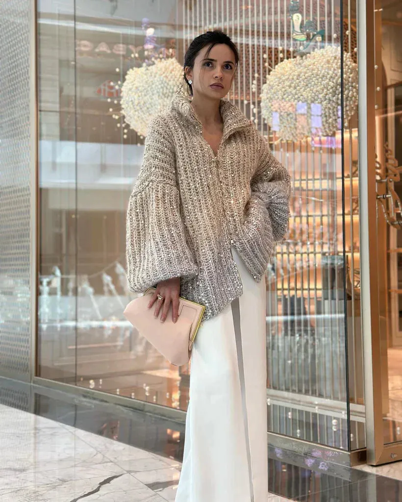 WILLOW™ | THE ELEGANT, GLITTERING SILK CARDIGAN SWEATER