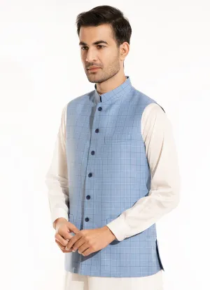 Windowpane Checks-Sky Blue, Hi End Poly Viscose Waist Coats