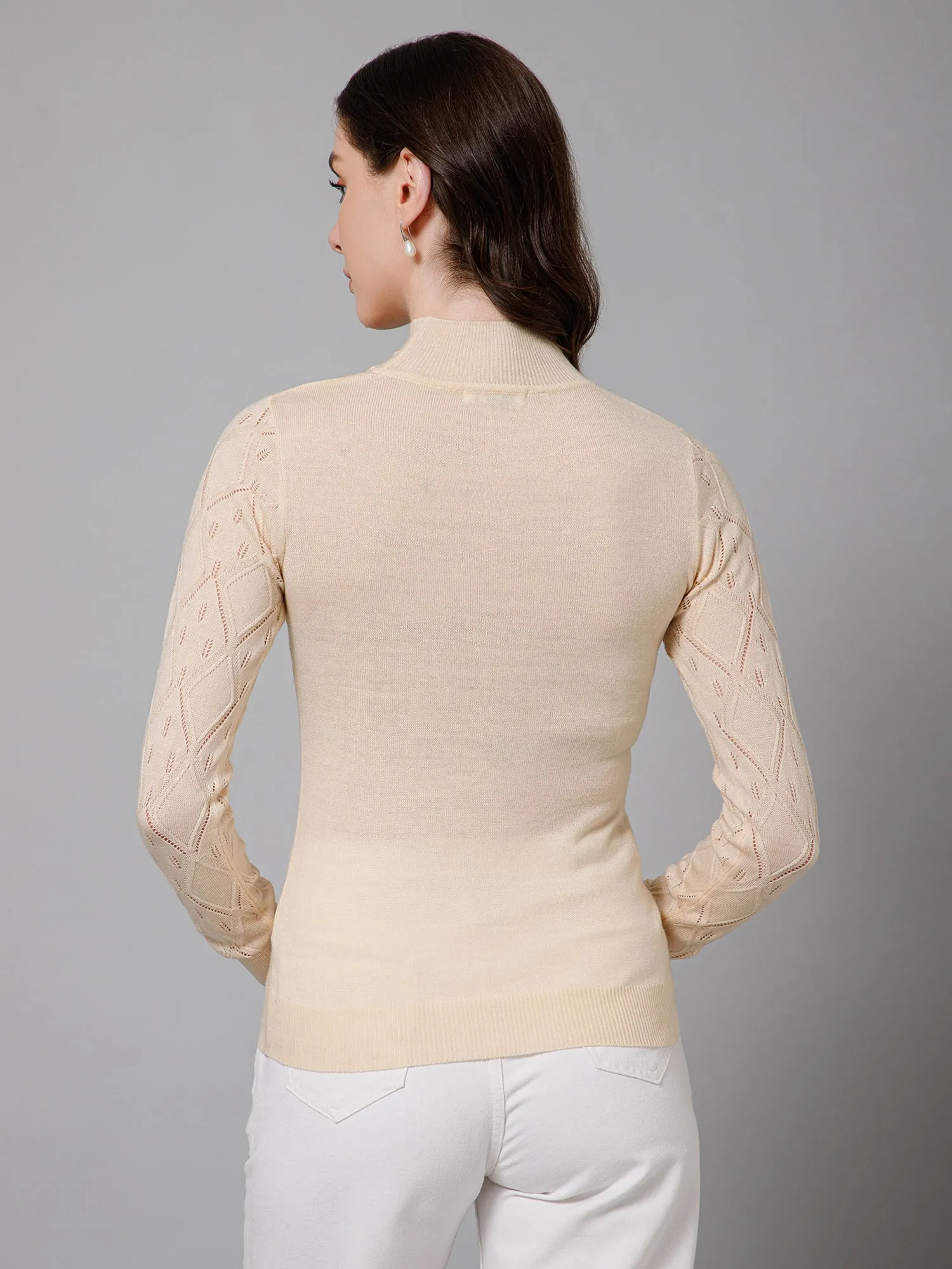 Women's Casual  Ivory High neck Pullover Sweater