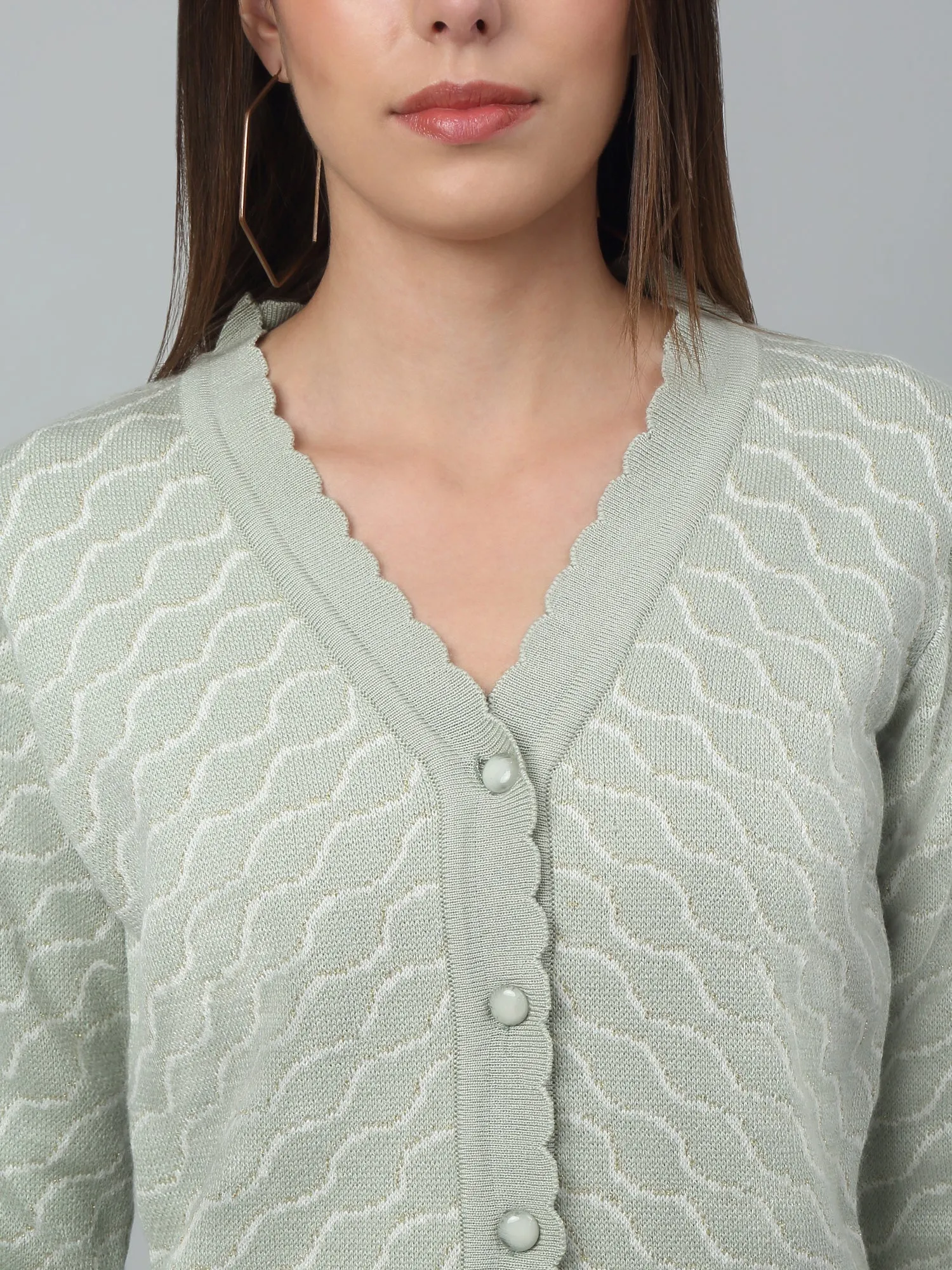 Women's Casual  Mint V neck Cardigan Sweater