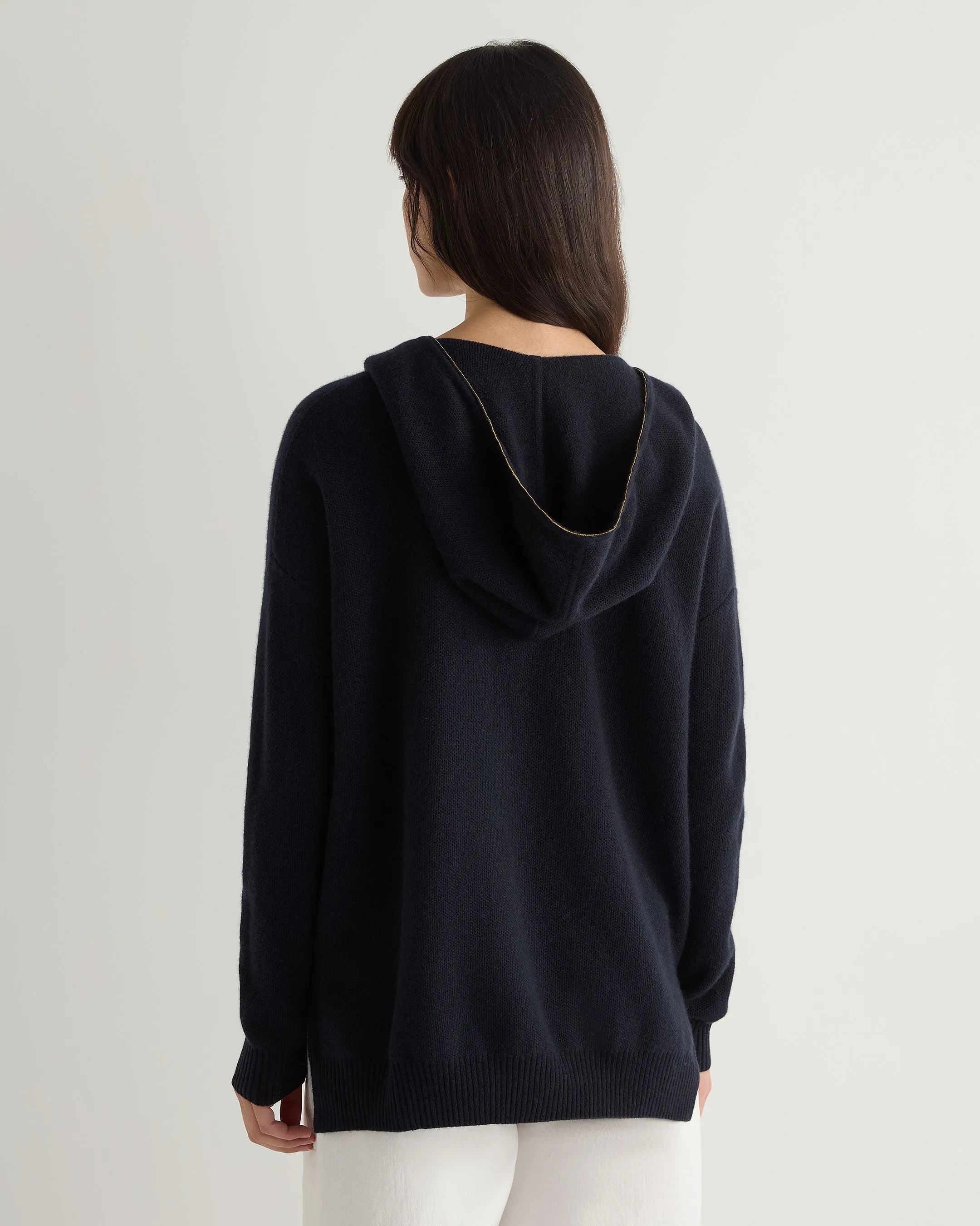 Women's Honeycomb Hooded Cashmere Jumper Navy Blue