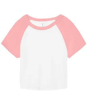 Womens micro rib raglan baby t-shirt | White/Pink