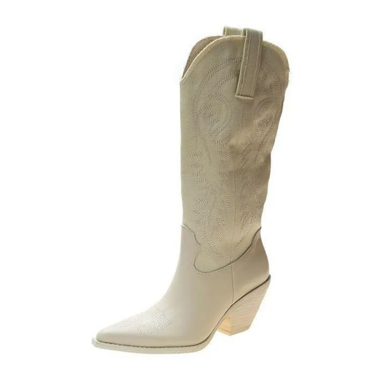 Womens Pu Leather Pointed Toe Western Cowboy Boots for Effortless Style