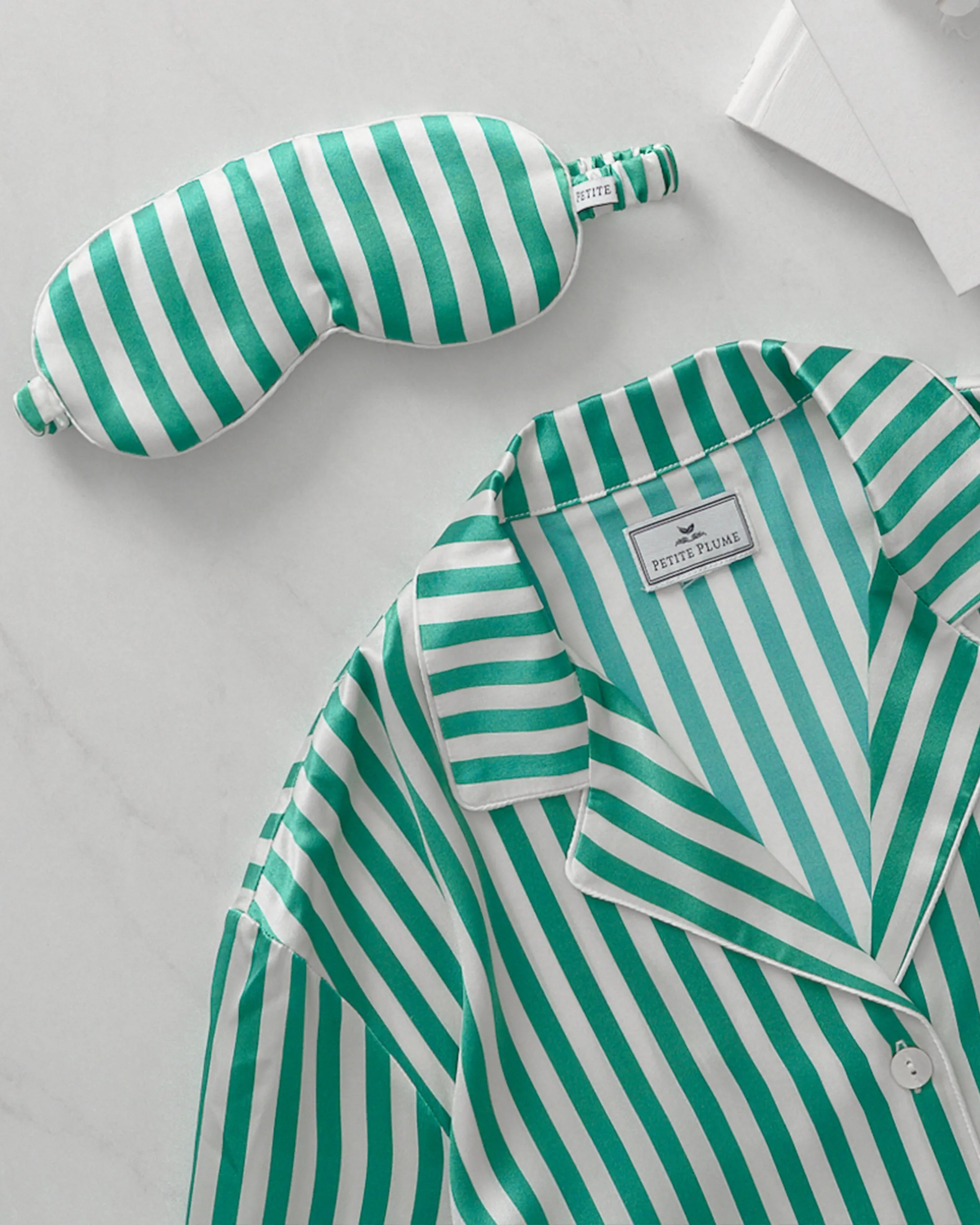 Women's Silk Pajama Set in Green Stripe