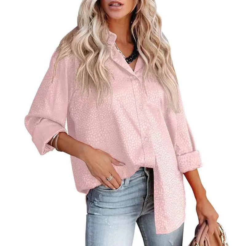 Women's Spring Comfortable Satin Gravel Pattern Long Blouses