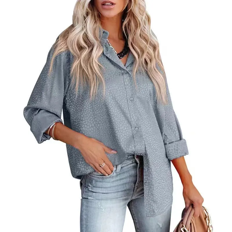 Women's Spring Comfortable Satin Gravel Pattern Long Blouses