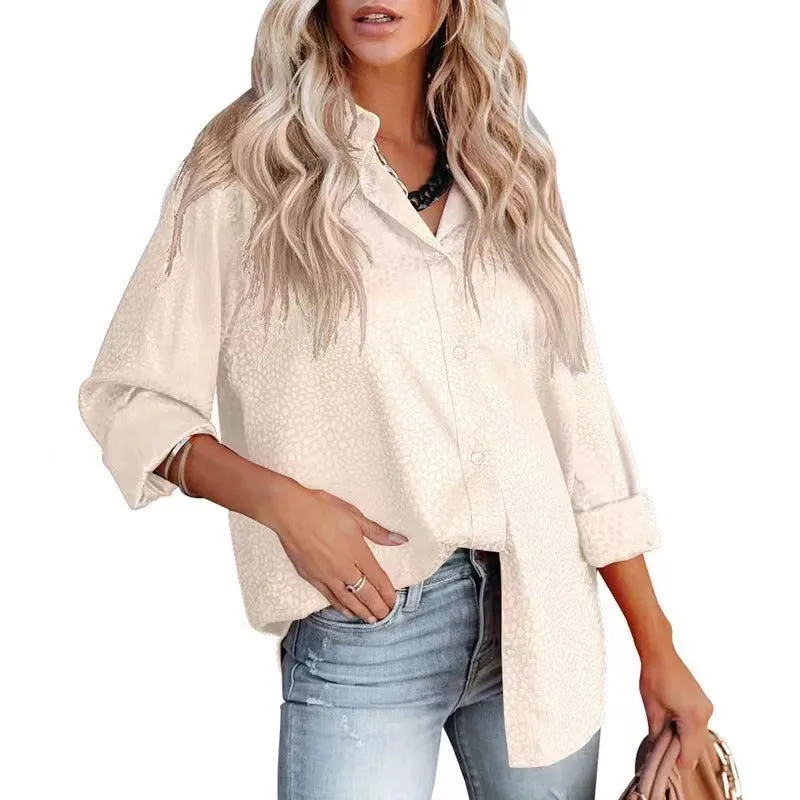 Women's Spring Comfortable Satin Gravel Pattern Long Blouses