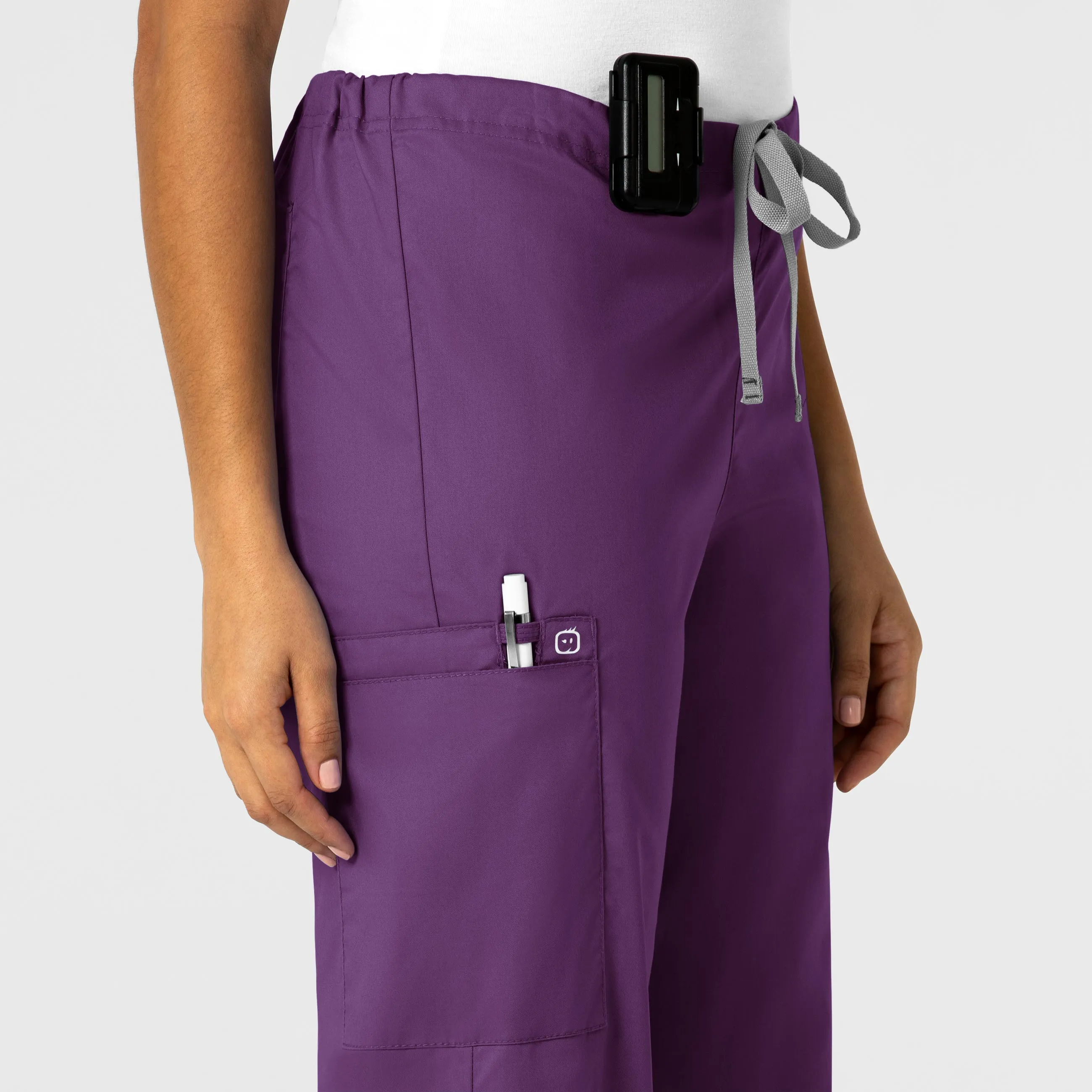 WonderWORK Unisex Drawstring Cargo Scrub Pant - Eggplant